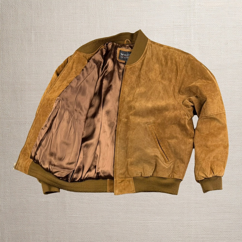 Wilson's Leather Men's Brown Bomber Jacket Large Lined Vintage - Picture 4 of 12